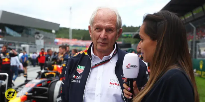 Red Bull Racing Team Consultant Dr Helmut Marko talks to the media on the grid during the F1 Grand Prix of Austria 2023.